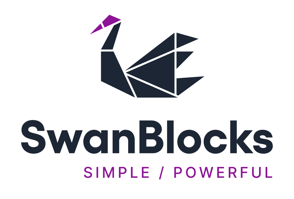 SWANBlocks.io logo: a modern, stylized swan icon with clean lines and geometric shapes, symbolizing elegance and precision in blockchain solutions.